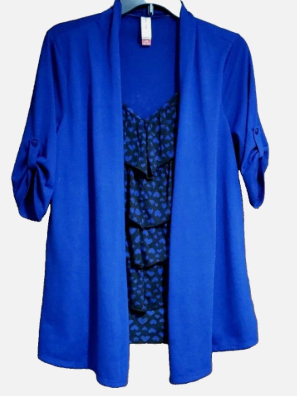 No Boundaries Junior Women Sz L (11-13) Royal Blue Layered Look Knit Top 3/4 Slv